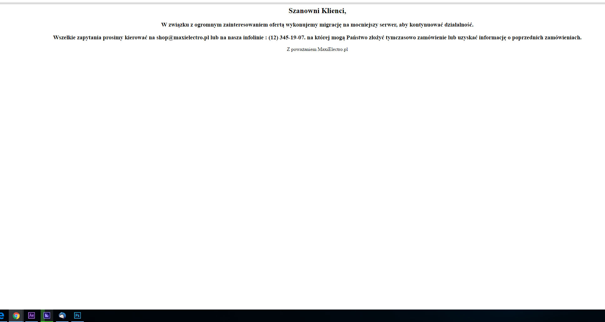 Stan witryny Maxielectro.pl na dzień 10.03.2016 r. Witryna Maxielectro.pl na dzień 10.03.2016 r. z niedziałającym numerem telefonu